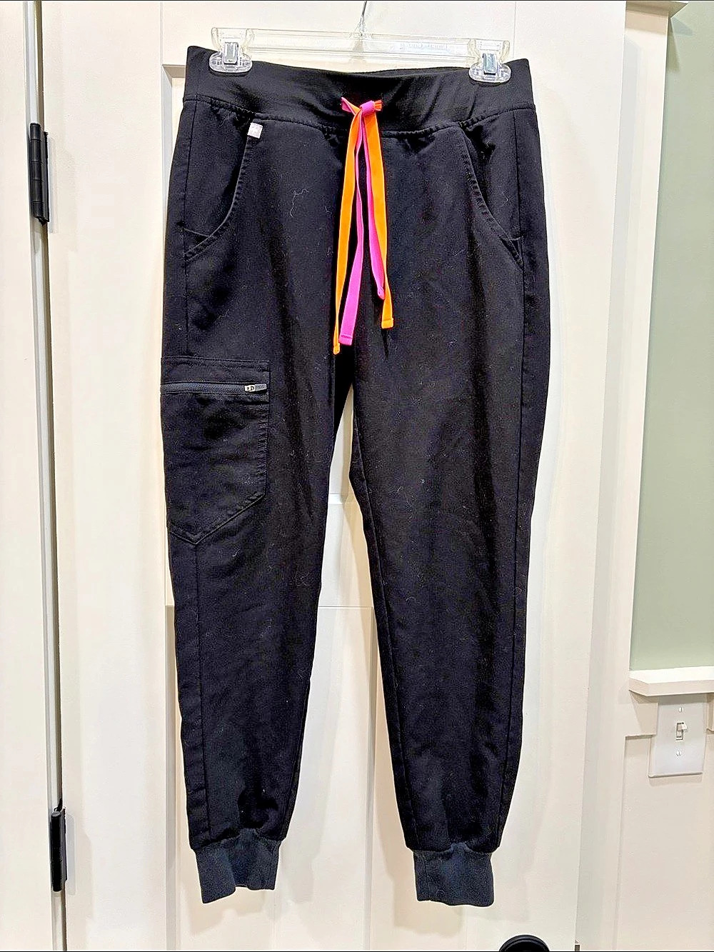 FIGS Zamora jogger pants Black with Double Neon Pink/Orange Drawstring XS/P